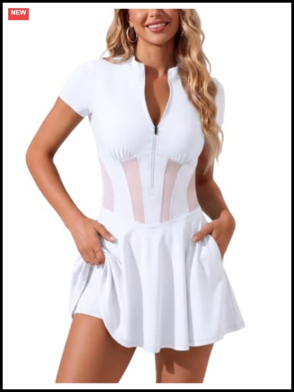Women's Short Sleeve Athletic Tennis Dress Built-in Bra Shorts Pockets Corset